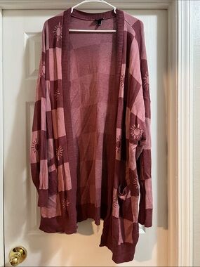 Women’s Open-Front Long Cardigan Sweater - Rose/Burgundy